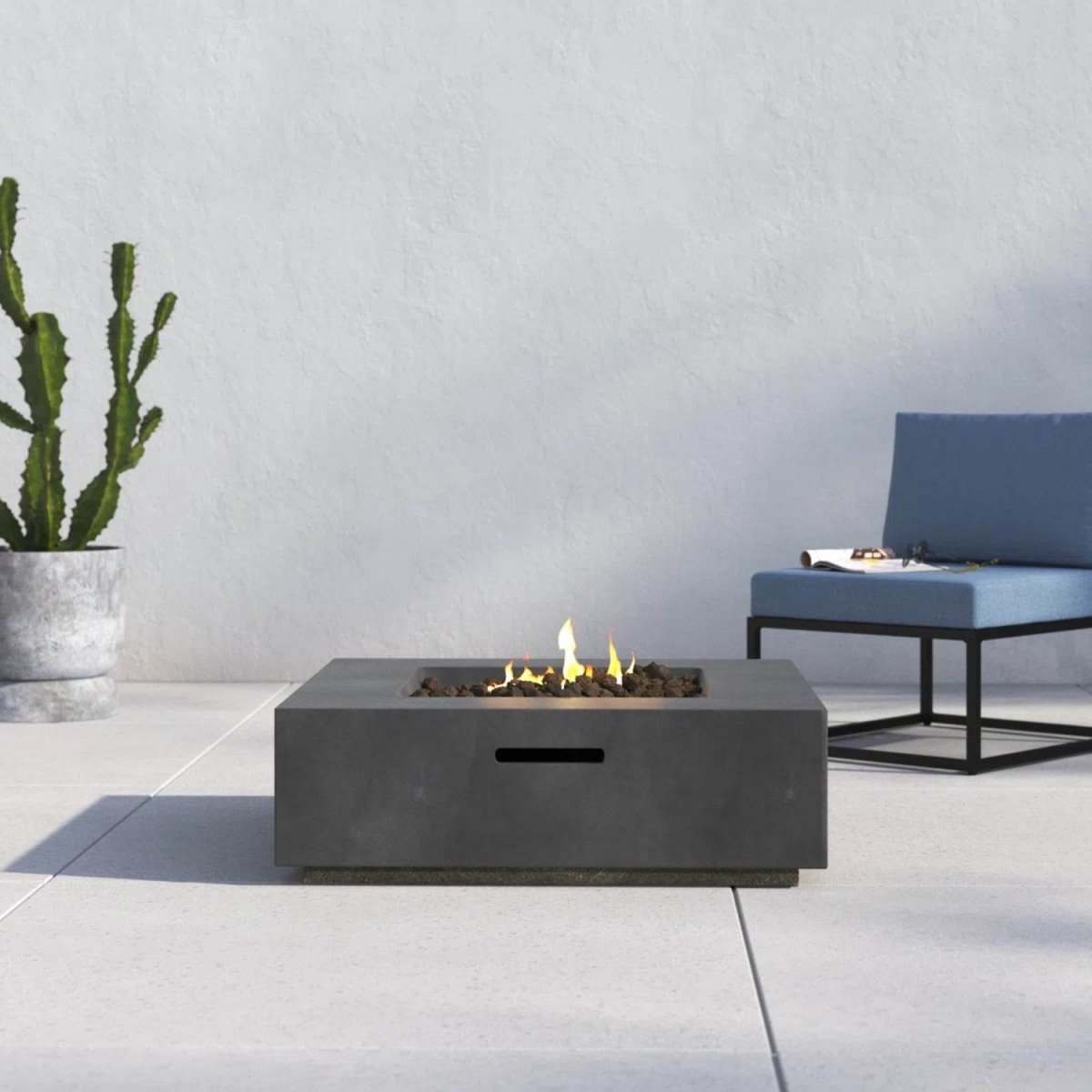 Modern Concrete Push - Button Ignition Outdoor Fire Pit Table - Dreamtide - Omega Lifestyles
