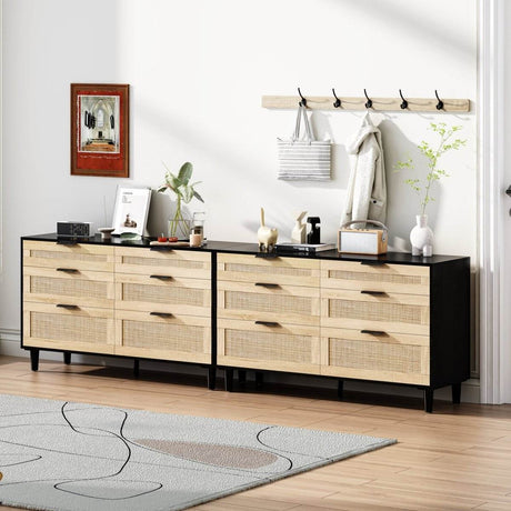 Modern Natural Rattan 6-Drawer MDF Dresser - Sleep Galleria