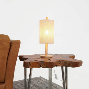 Modern Oak Wood Table Lamp With Paper Rattan Shade - Omega Lifestyles