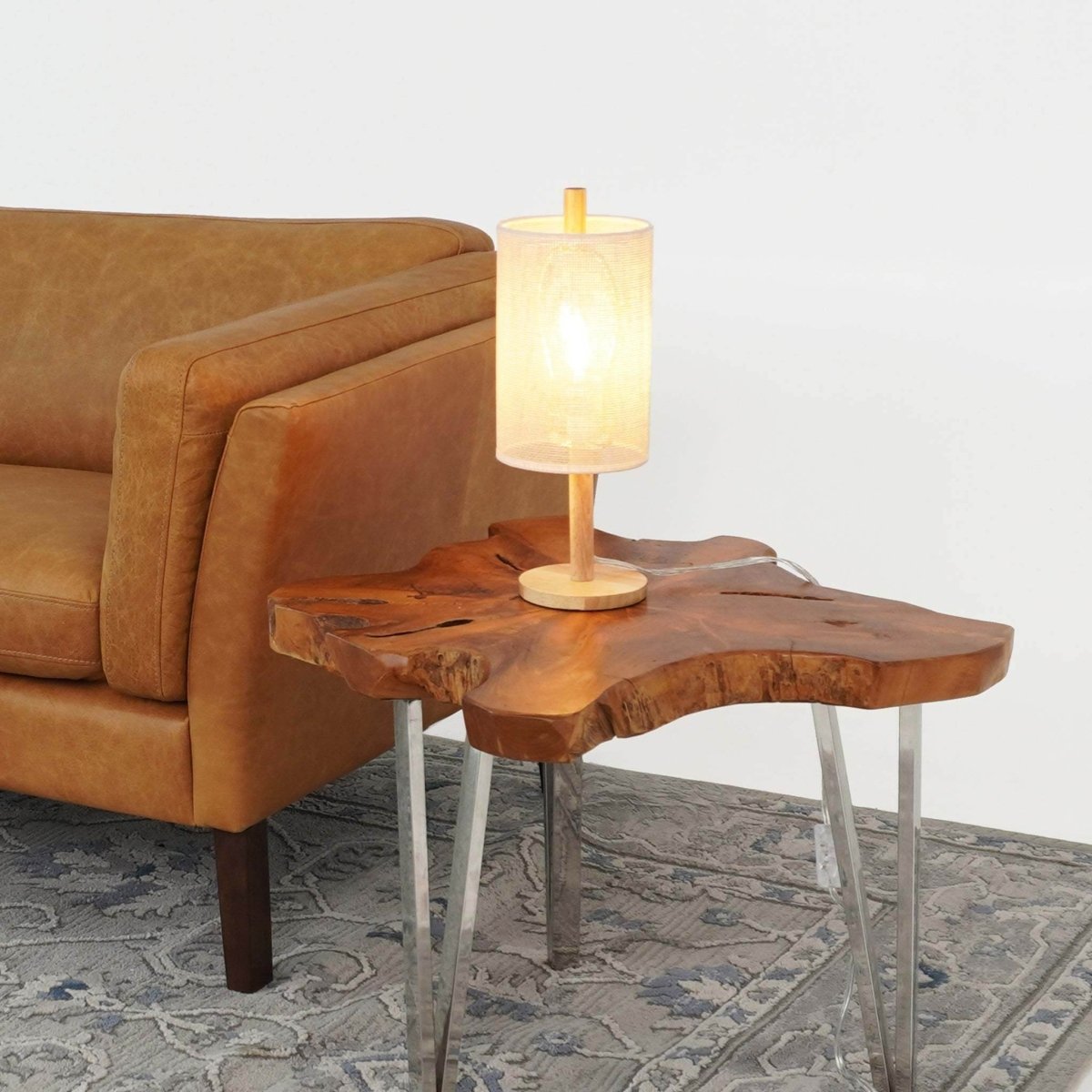 Modern Oak Wood Table Lamp With Paper Rattan Shade - Sleep Galleria
