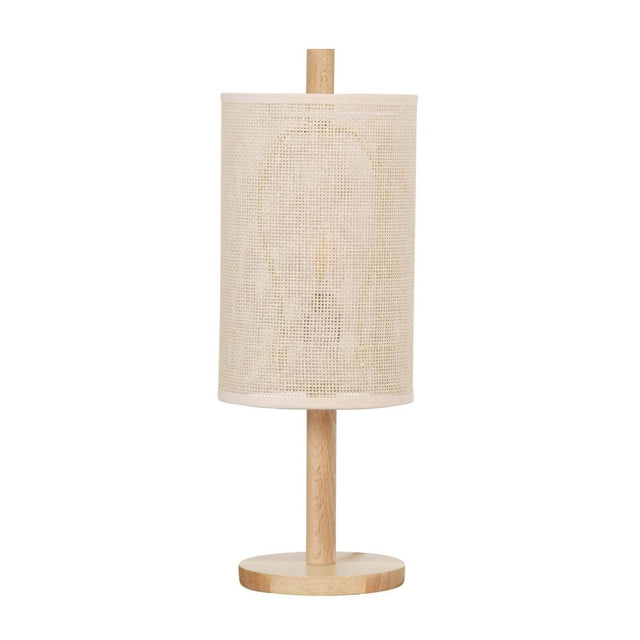 Modern Oak Wood Table Lamp With Paper Rattan Shade - Omega Lifestyles
