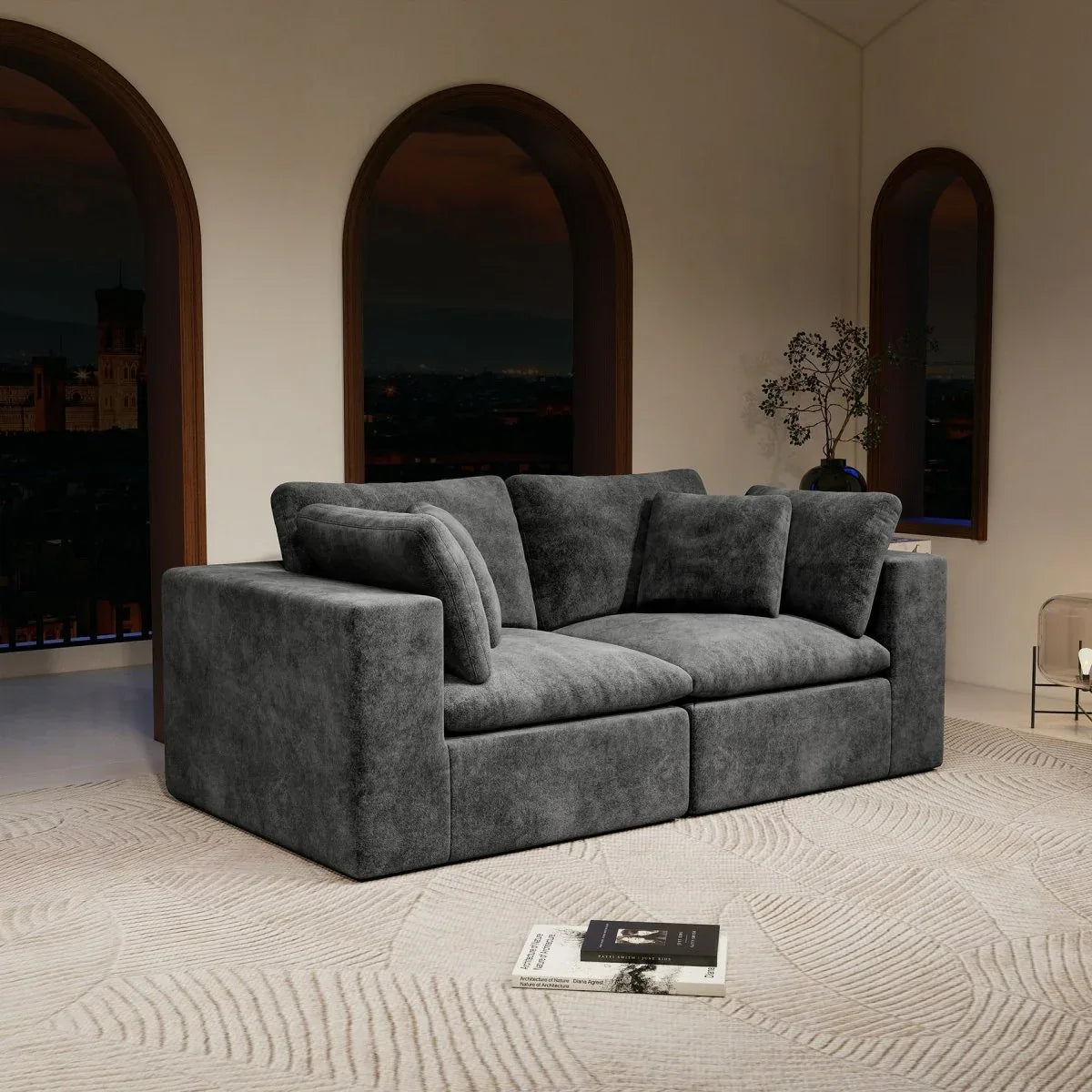 Modular 2-Seat Plush Corduroy Foam Sectional Sofa - Omega Lifestyles