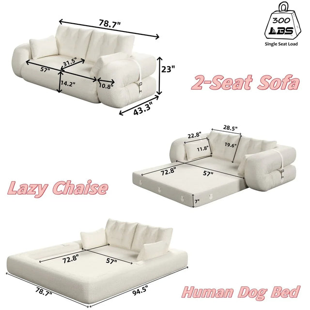 Multi-Functional Foldable Teddy Fabric Sleeper Sofa Bed - Omega Lifestyles
