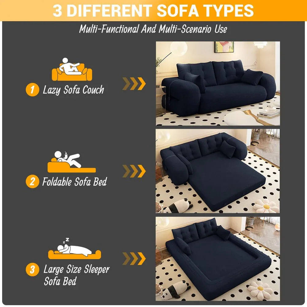 Multi-Functional Foldable Teddy Fabric Sleeper Sofa Bed - Omega Lifestyles