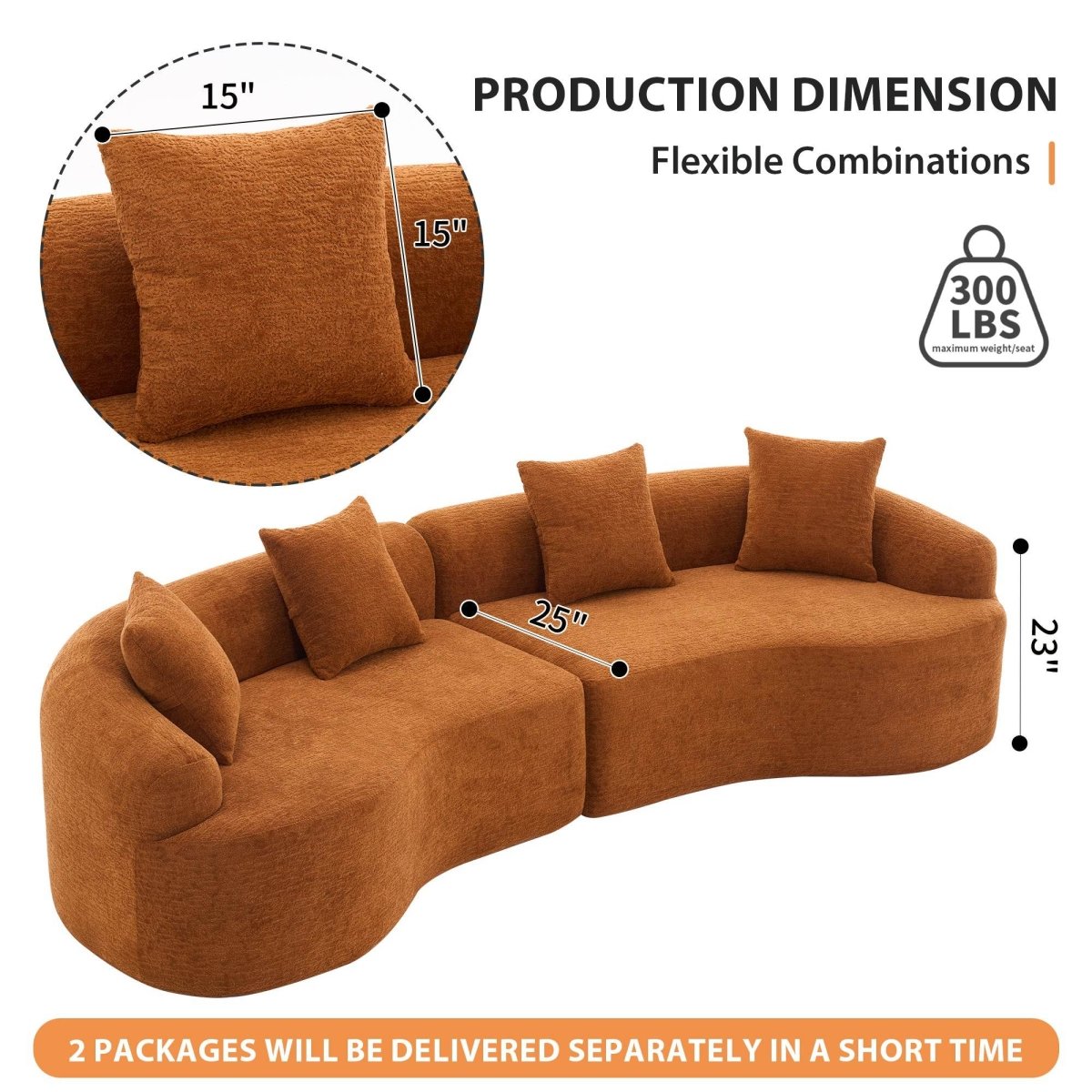 Orange Curved Foam Spring 4 - Seat Modular Sofa - Dreamtide - Omega Lifestyles