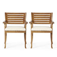 Pair Of Acacia Wood Outdoor Dining Armchairs With Cushions - Dreamtide - Omega Lifestyles