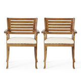 Pair Of Acacia Wood Outdoor Dining Armchairs With Cushions - Dreamtide - Omega Lifestyles