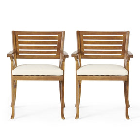 Pair Of Acacia Wood Outdoor Dining Armchairs With Cushions - Omega Lifestyles