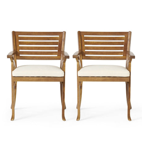 Pair Of Acacia Wood Outdoor Dining Armchairs With Cushions - Dreamtide - Omega Lifestyles