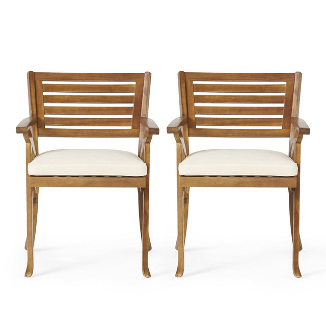 Pair Of Acacia Wood Outdoor Dining Armchairs With Cushions - Dreamtide - Omega Lifestyles