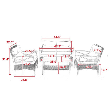 Patio 4 - Piece Steel Frame Outdoor Seating Conversation Set - Dreamtide - Omega Lifestyles