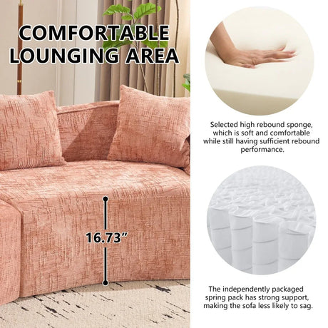 Pink Curved Medium-Soft Chenille 4-Seat Sofa - Omega Lifestyles