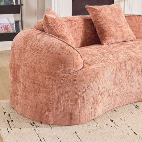 Pink Curved Medium-Soft Chenille 4-Seat Sofa - Omega Lifestyles