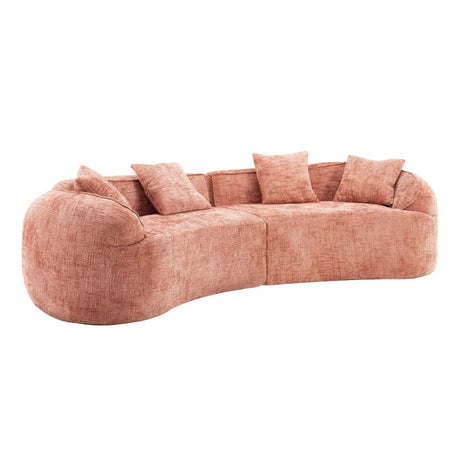 Pink Curved Medium-Soft Chenille 4-Seat Sofa - Omega Lifestyles
