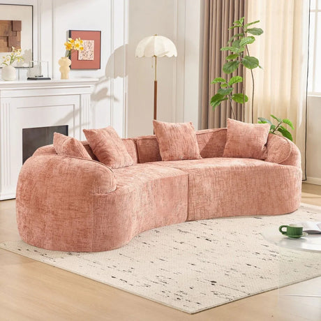 Pink Curved Medium-Soft Chenille 4-Seat Sofa - Omega Lifestyles