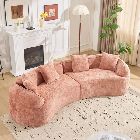 Pink Curved Medium-Soft Chenille 4-Seat Sofa - Omega Lifestyles