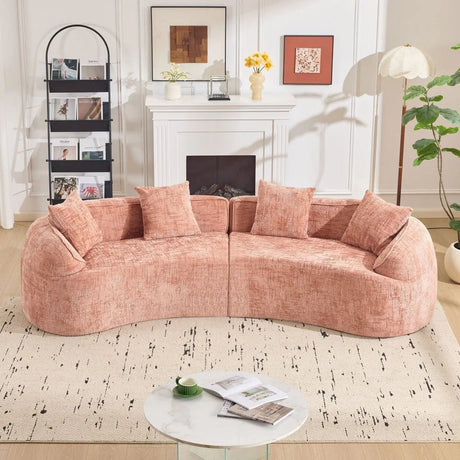 Pink Curved Medium-Soft Chenille 4-Seat Sofa - Omega Lifestyles