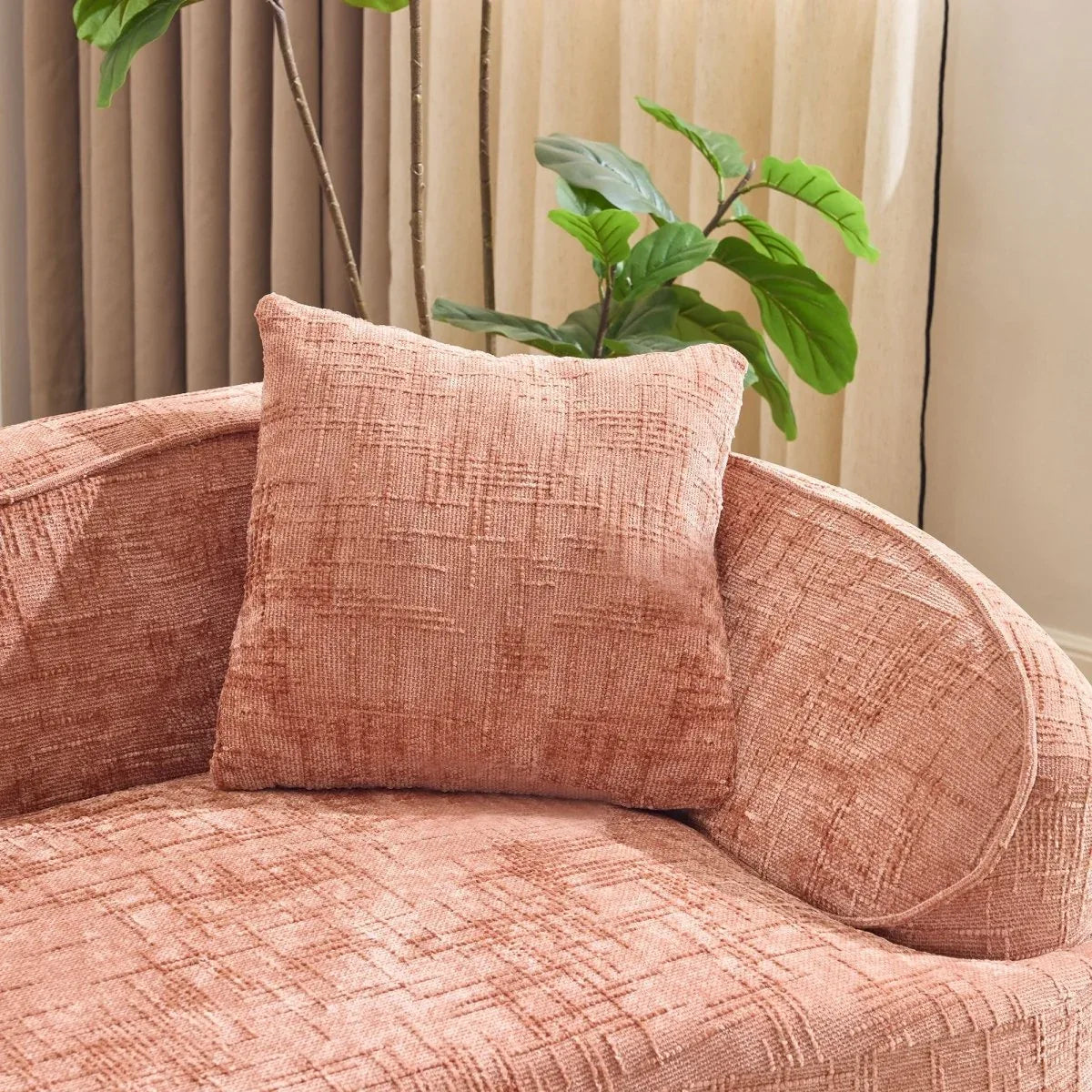 Pink Curved Medium-Soft Chenille 4-Seat Sofa - Omega Lifestyles