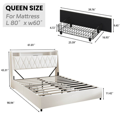 Queen Metal Platform Bed Frame With Ergonomic Headboard And Outlets - Dreamtide - Omega Lifestyles