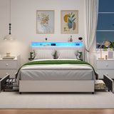 Queen Metal Platform Bed Frame With Ergonomic Headboard And Outlets - Dreamtide - Omega Lifestyles