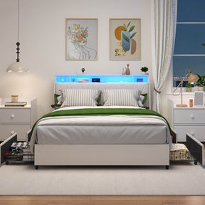 Queen Metal Platform Bed Frame With Ergonomic Headboard And Outlets - Omega Lifestyles