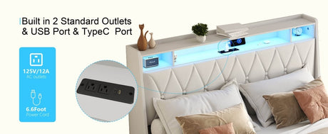 Queen Metal Platform Bed Frame With Ergonomic Headboard And Outlets - Dreamtide - Omega Lifestyles