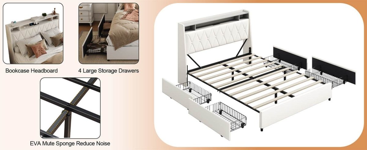 Queen Metal Platform Bed Frame With Ergonomic Headboard And Outlets - Dreamtide - Omega Lifestyles