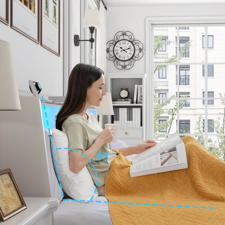 Queen Metal Platform Bed Frame With Ergonomic Headboard And Outlets - Dreamtide - Omega Lifestyles