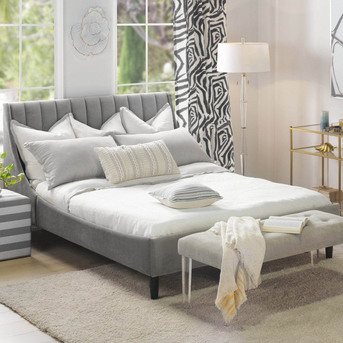 Queen Velvet Upholstered Platform Bed Frame Set - Dreamtide - Omega Lifestyles