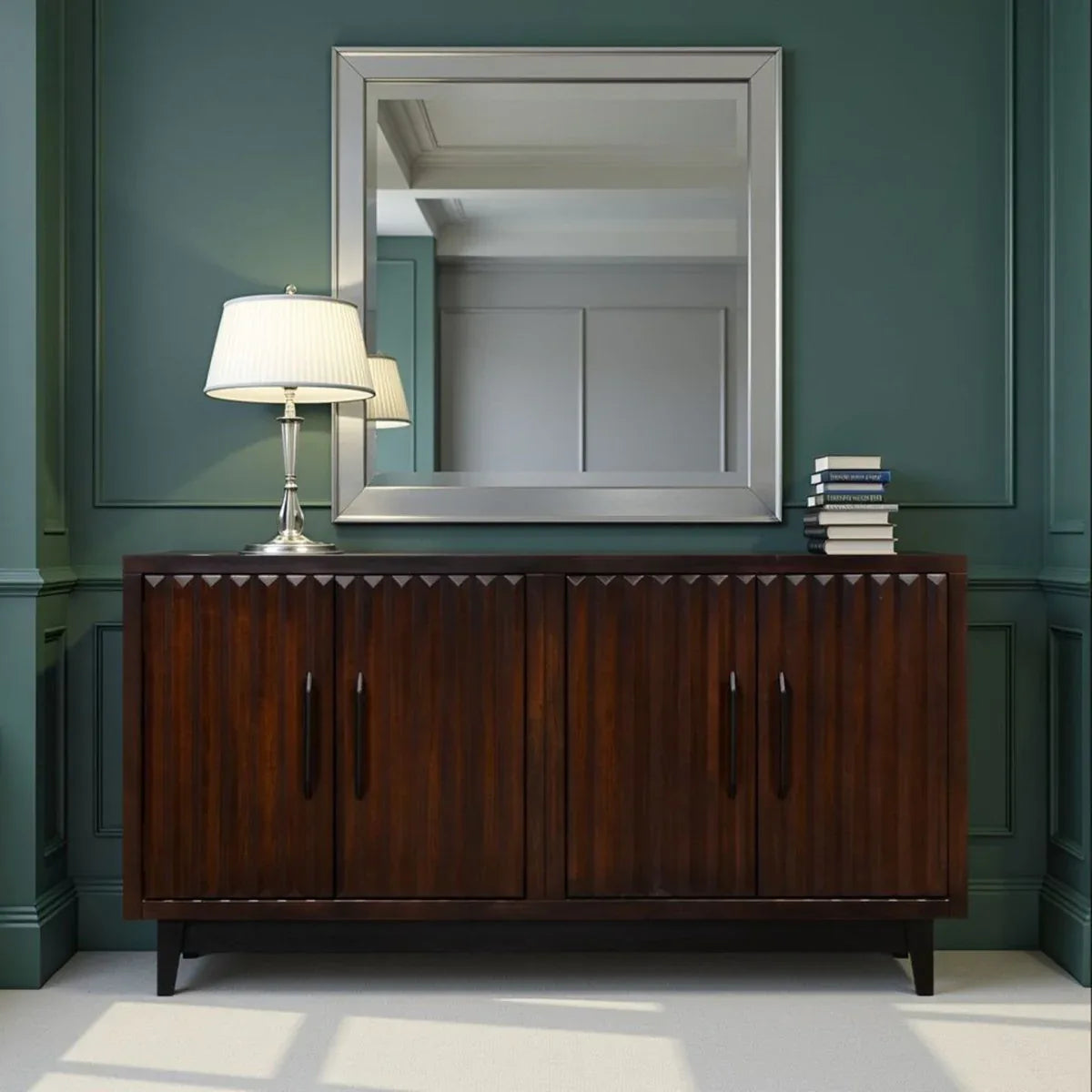 Rosewood Finish 64-Inch Four Door Wood Cabinet - Omega Lifestyles