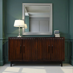 Rosewood Finish 64-Inch Four Door Wood Cabinet - Omega Lifestyles