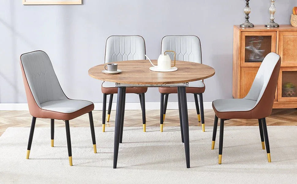 Round Extendable MDF Dining Table With Four PU Chairs - Omega Lifestyles