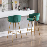 Set of 2 Green Velvet Fabric Foam Bar Stools - Omega Lifestyles