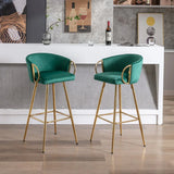 Set of 2 Green Velvet Fabric Foam Bar Stools - Omega Lifestyles