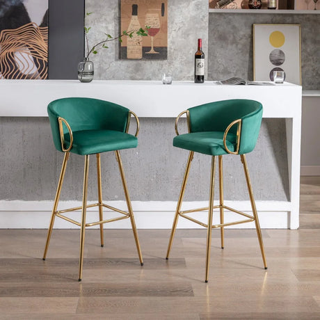Set of 2 Green Velvet Fabric Foam Bar Stools - Omega Lifestyles