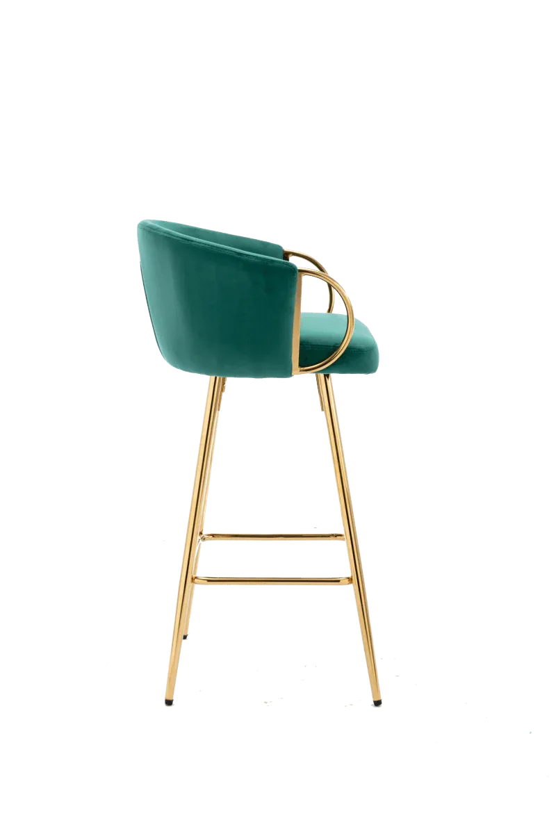 Set of 2 Green Velvet Fabric Foam Bar Stools - Omega Lifestyles