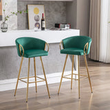 Set of 2 Green Velvet Fabric Foam Bar Stools - Omega Lifestyles