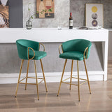 Set of 2 Green Velvet Fabric Foam Bar Stools - Omega Lifestyles