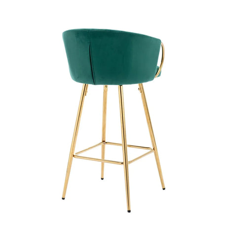 Set of 2 Green Velvet Fabric Foam Bar Stools - Omega Lifestyles
