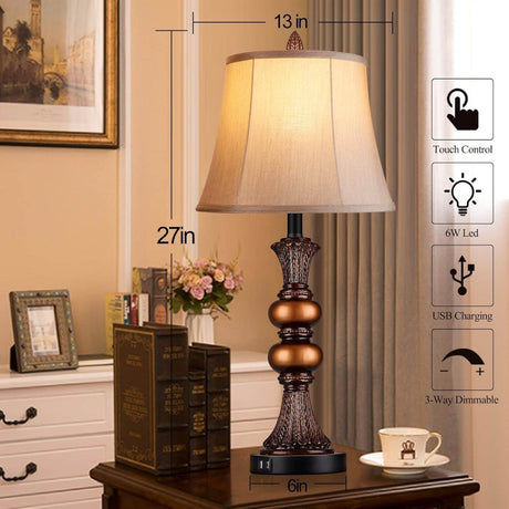 Set of 2 Touch Control Bronze Finish Table Lamps - Omega Lifestyles