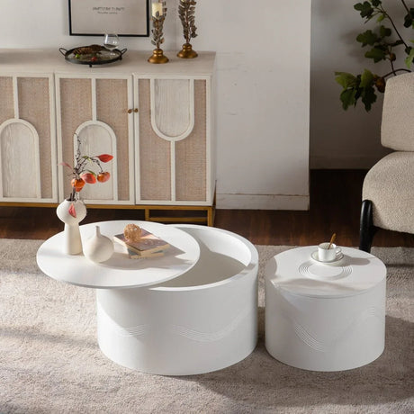 Set Of 2 White Round Modern MDF Coffee Tables With Storage - Omega Lifestyles