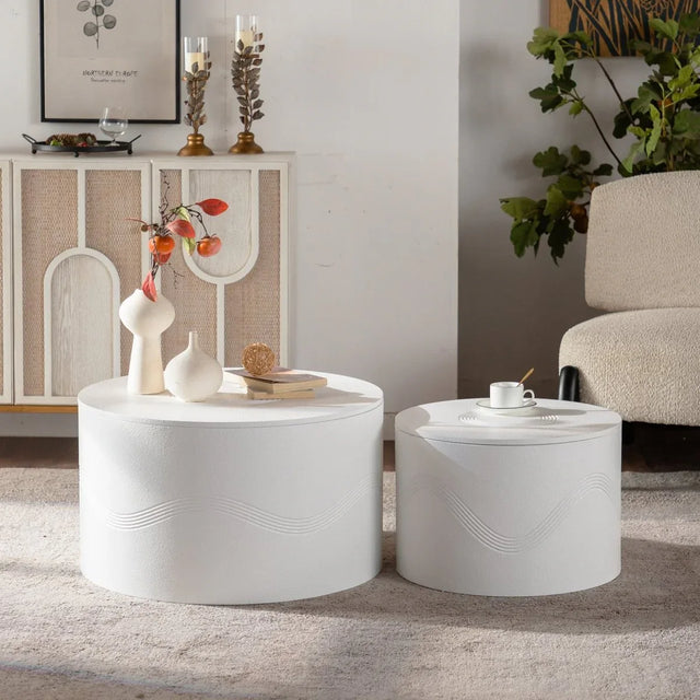 Set Of 2 White Round Modern MDF Coffee Tables With Storage - Omega Lifestyles
