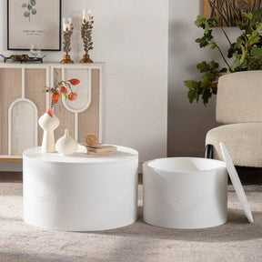Set Of 2 White Round Modern MDF Coffee Tables With Storage - Omega Lifestyles