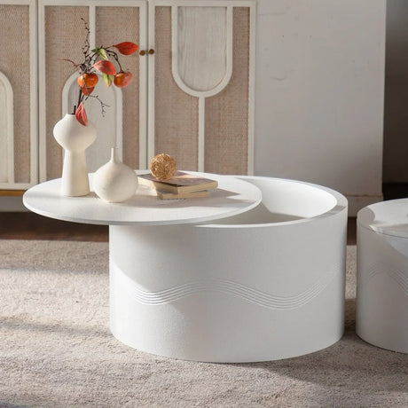 Set Of 2 White Round Modern MDF Coffee Tables With Storage - Omega Lifestyles