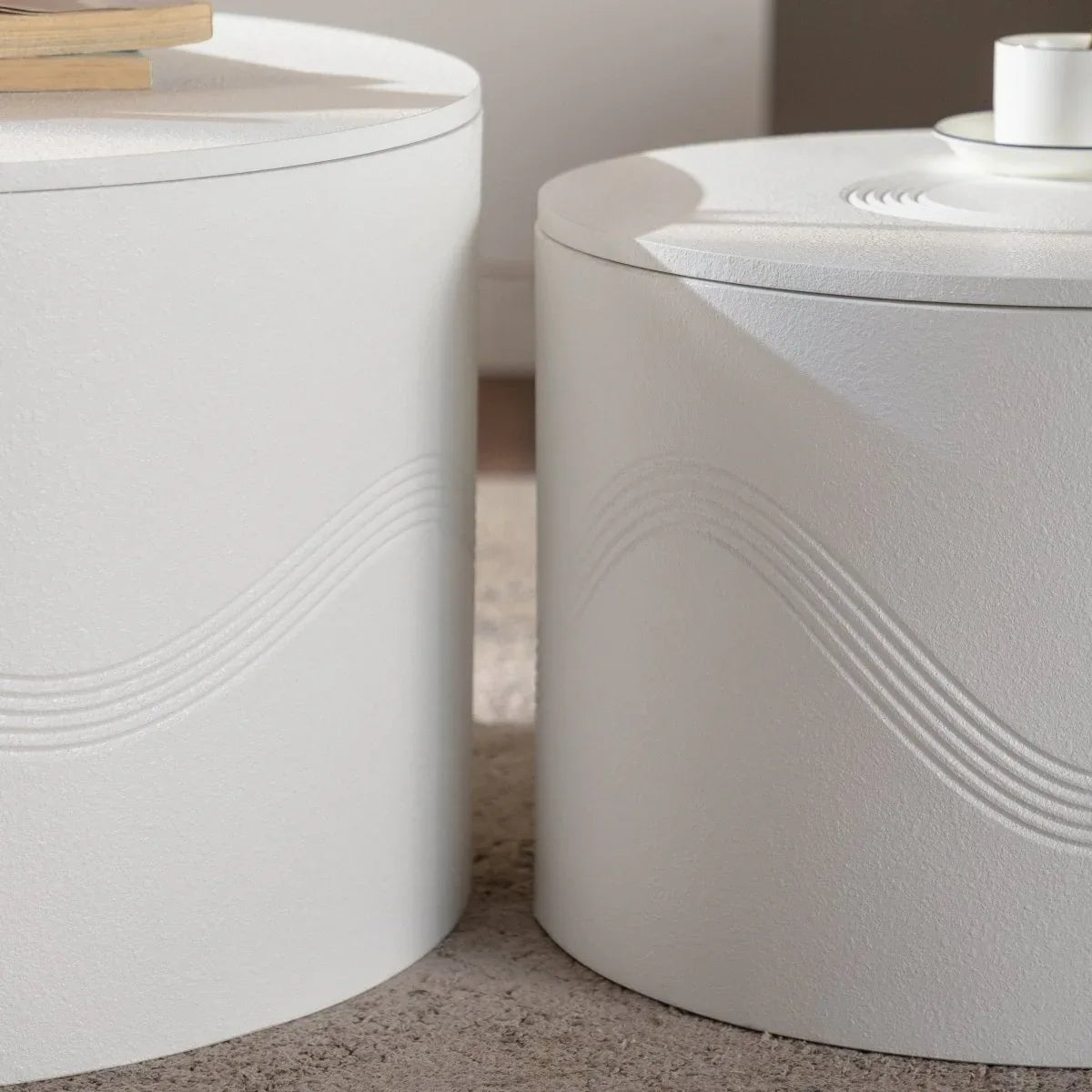 Set Of 2 White Round Modern MDF Coffee Tables With Storage - Omega Lifestyles