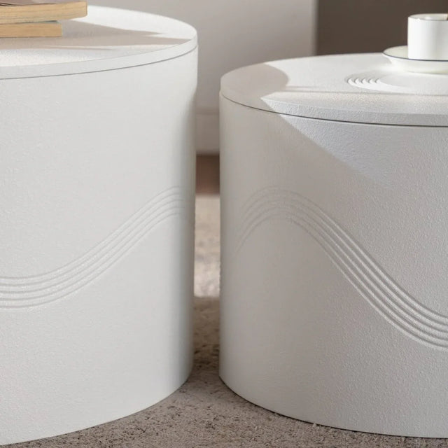Set Of 2 White Round Modern MDF Coffee Tables With Storage - Omega Lifestyles