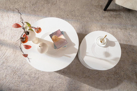 Set Of 2 White Round Modern MDF Coffee Tables With Storage - Omega Lifestyles