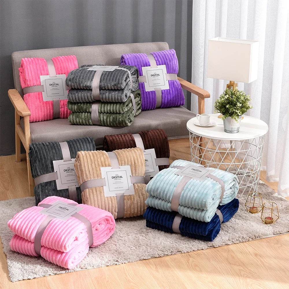 Soft Warm Striped Coral Fleece Blanket - Sleep Galleria