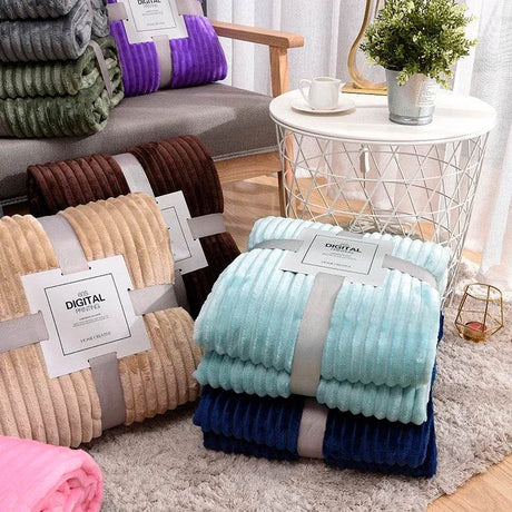 Soft Warm Striped Coral Fleece Blanket - Sleep Galleria