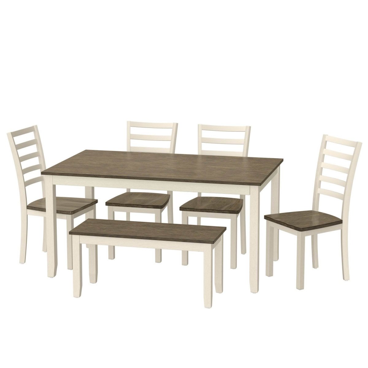 Solid Wood Brown And White 6 - Piece Dining Table Set - Dreamtide - Omega Lifestyles